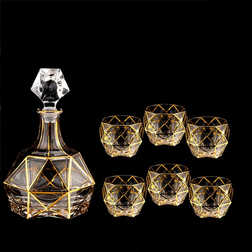 

7Pcs/Set Luxury Various Styles Crystal Glass Cup Whiskey And Brandy Wine Glass High Capacity Cup Bar Hotel Party Drinking Ware