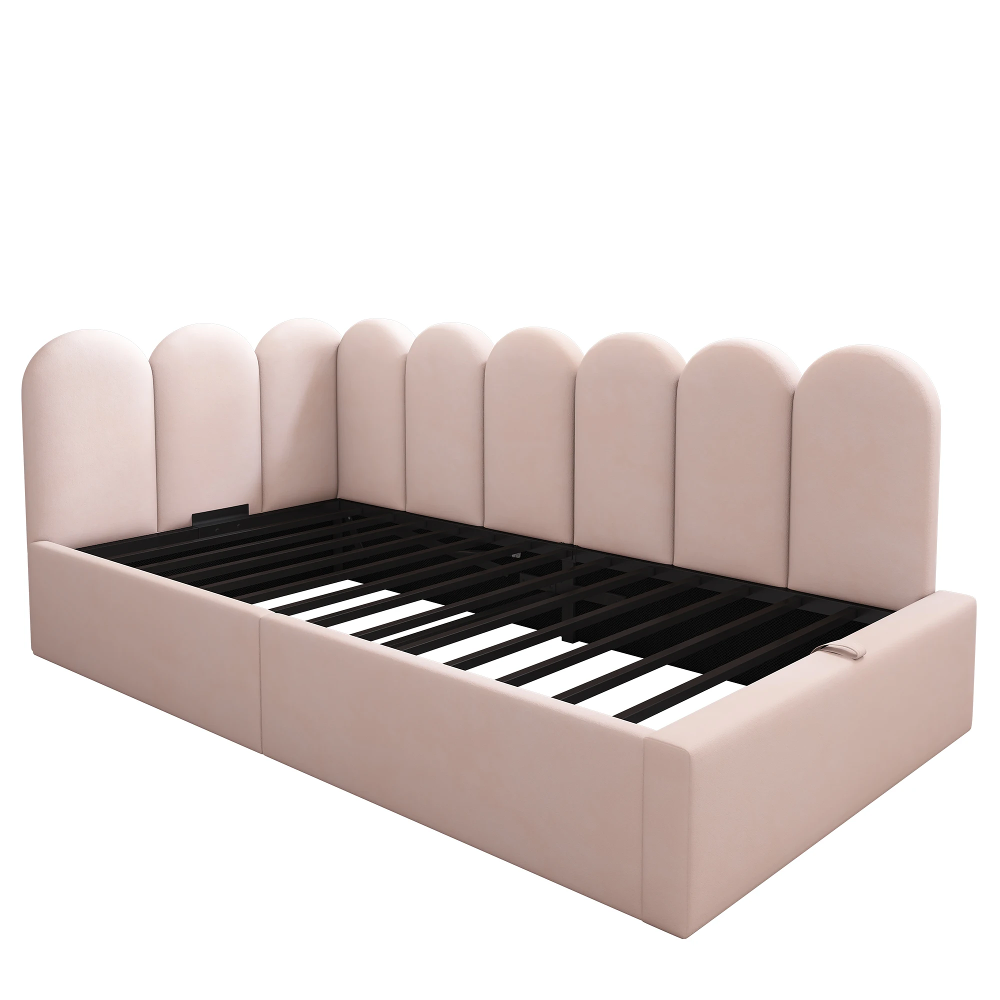 KOMHTOM Daybed Daybed slaapbank 90x190 cm hydraulische opbergruimte met metalen lattenbodem fluwelen materiaal zonder matras