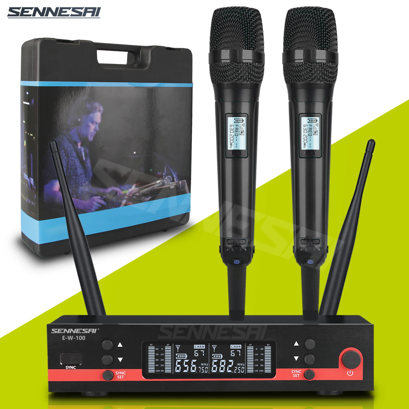 

ew100-G3 Professional Dual Wireless Microphone Stage Performance 2 Channels 600-699MHz Karaoke Metal Handheld，With Portable Box