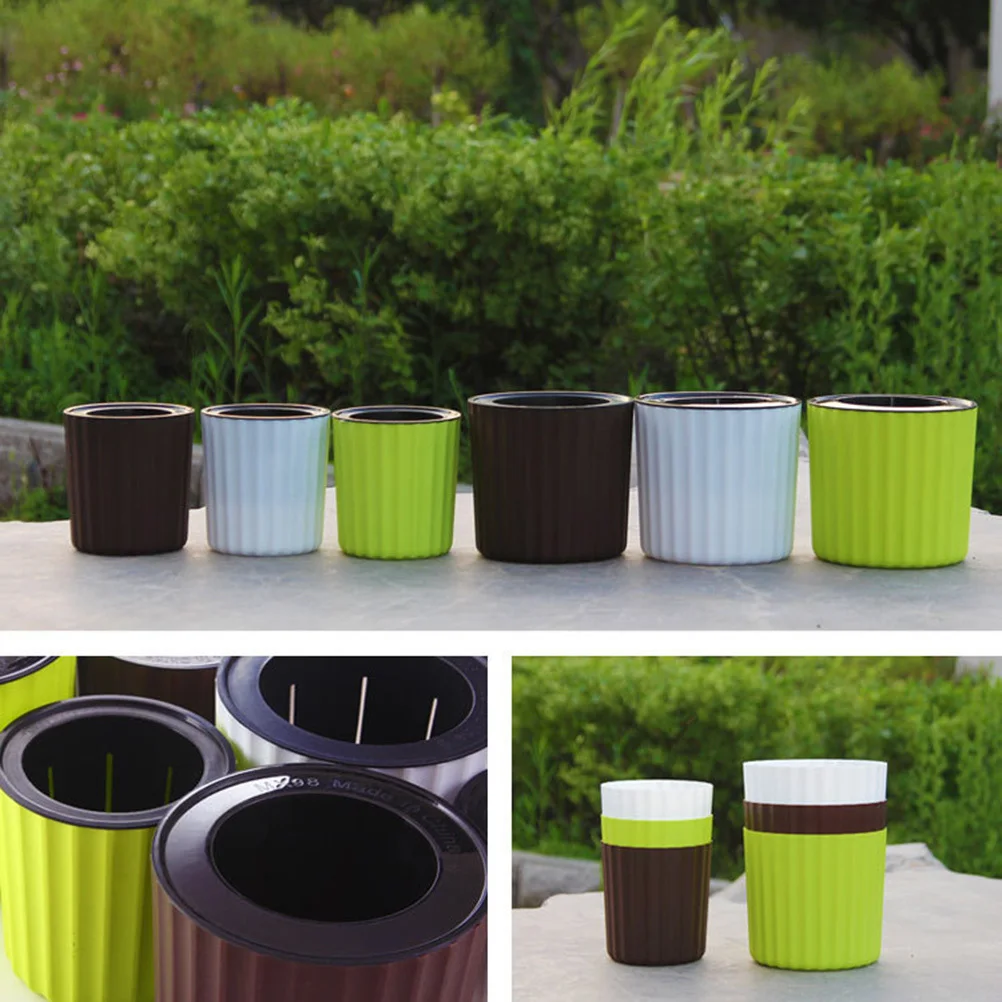 

Round Plastic Resin Planter White 9.8cm Self-Watering Indoor Herb Flower Pot Portable Durable Unique Plant Pot