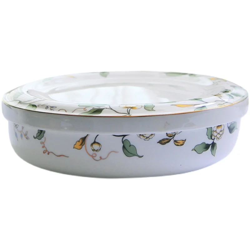 7 inch deep bone china dish dish household ceramic bowl with cover deep dish soup bowl egg custard fresh-keeping cover bowl