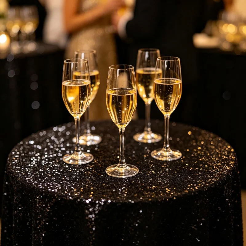 Black Glitter Sequin Round Tablecloth Sparkly Cover 60/72 Inch for Wedding Reception Birthday Holiday Banquet Party Home Decor
