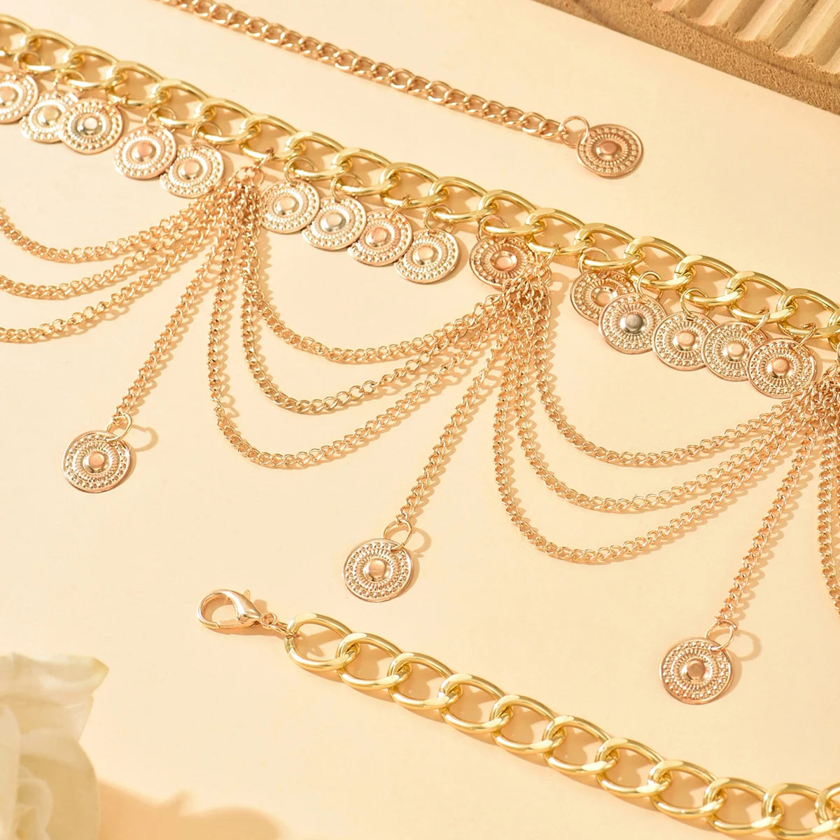 موضة جديدة الرقص الشرقي الخصر سلسلة للنساء أنيقة الذهب اللون عملة شرابة الخصر قلادة تنورة سلاسل حزام مجوهرات