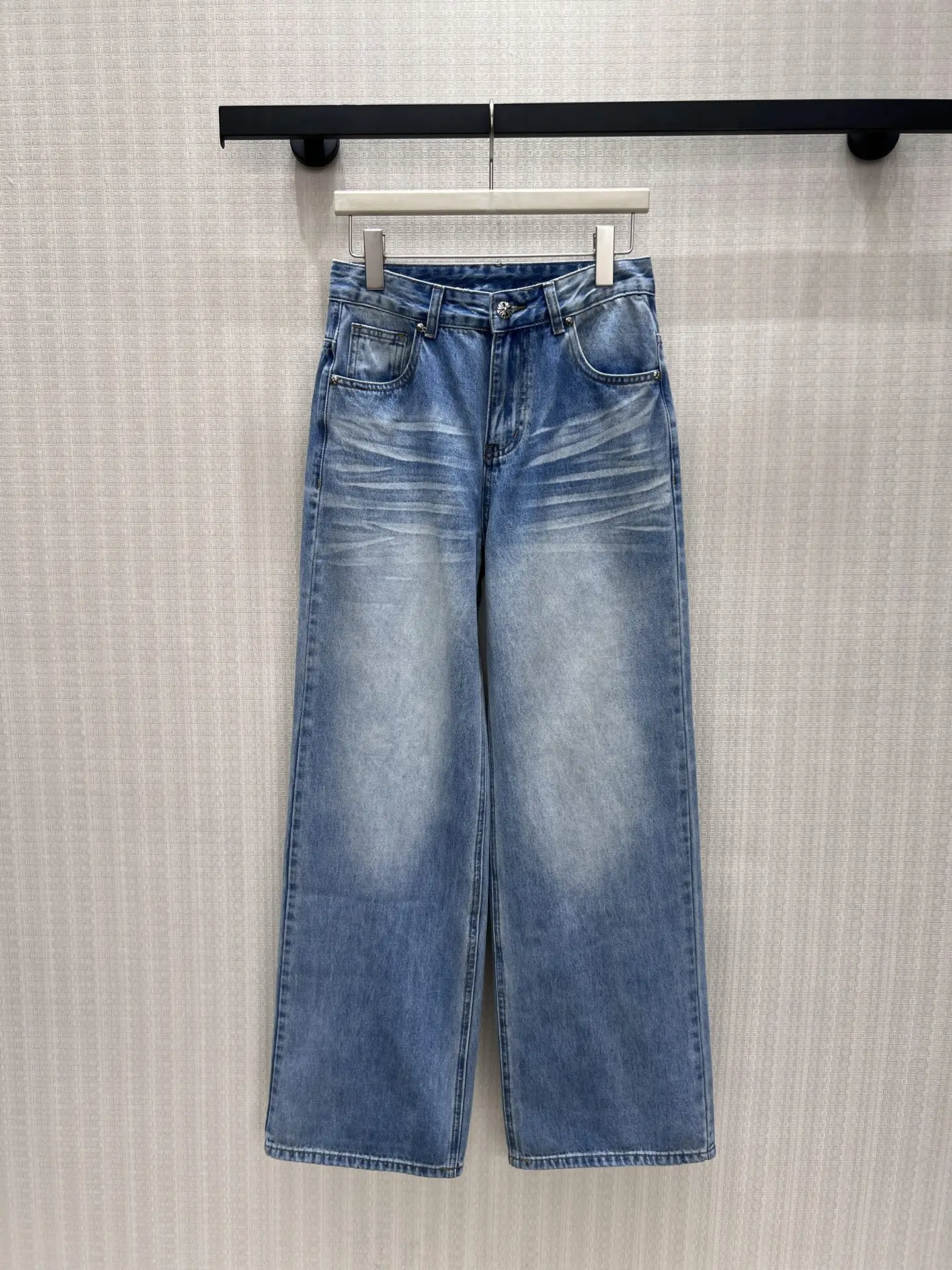 26 Suning Jeans - Washed Light Blue with Distressed Sunlight Texture, High-Waisted Wide Leg Pants