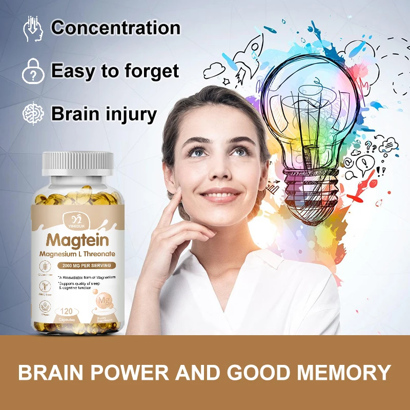 60/120 Capsules Magnesium L-threonate, Magnesium L-threonate, Brain Health, Memory & Attention, Gluten Free, Vegetarian, Non-GMO