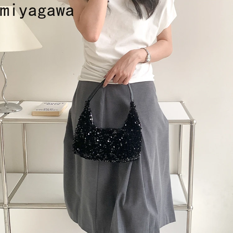 Miyagawa Korean Style New Silver Sequin Chic Bag Blingbling Handbag for Women's Niche Summer Fashion Handbags