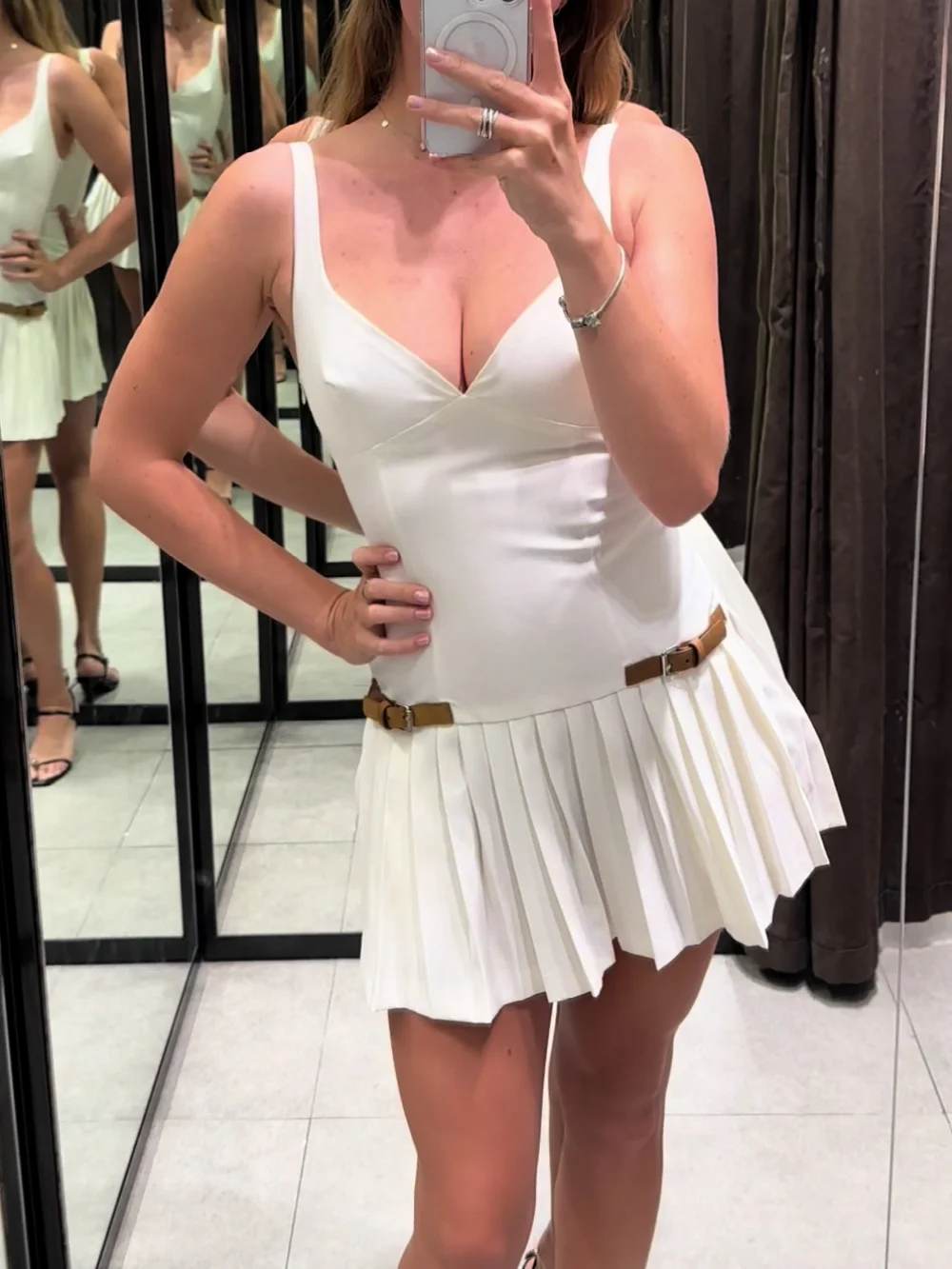 

Women's Casual Sexy Mini Dress Wide Pleated Design Trip Tape Embellishment Spring Summer Party Beach Wear New 2025
