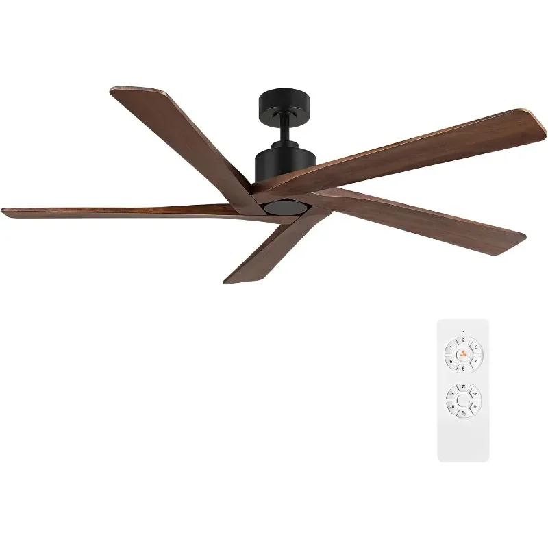 WINGBO 64 Inch DC Ceiling Fan without Lights, 5 Reversible Carved Solid Wood Blades, 6-Speed Noiseless DC Motor