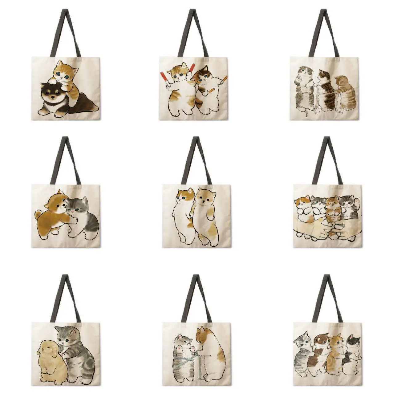 

Ink Cat Linen Handbag Lightweight Shoulder Bag Large Capacity Eco friendly Shopping Bag Handbag Tote Bag