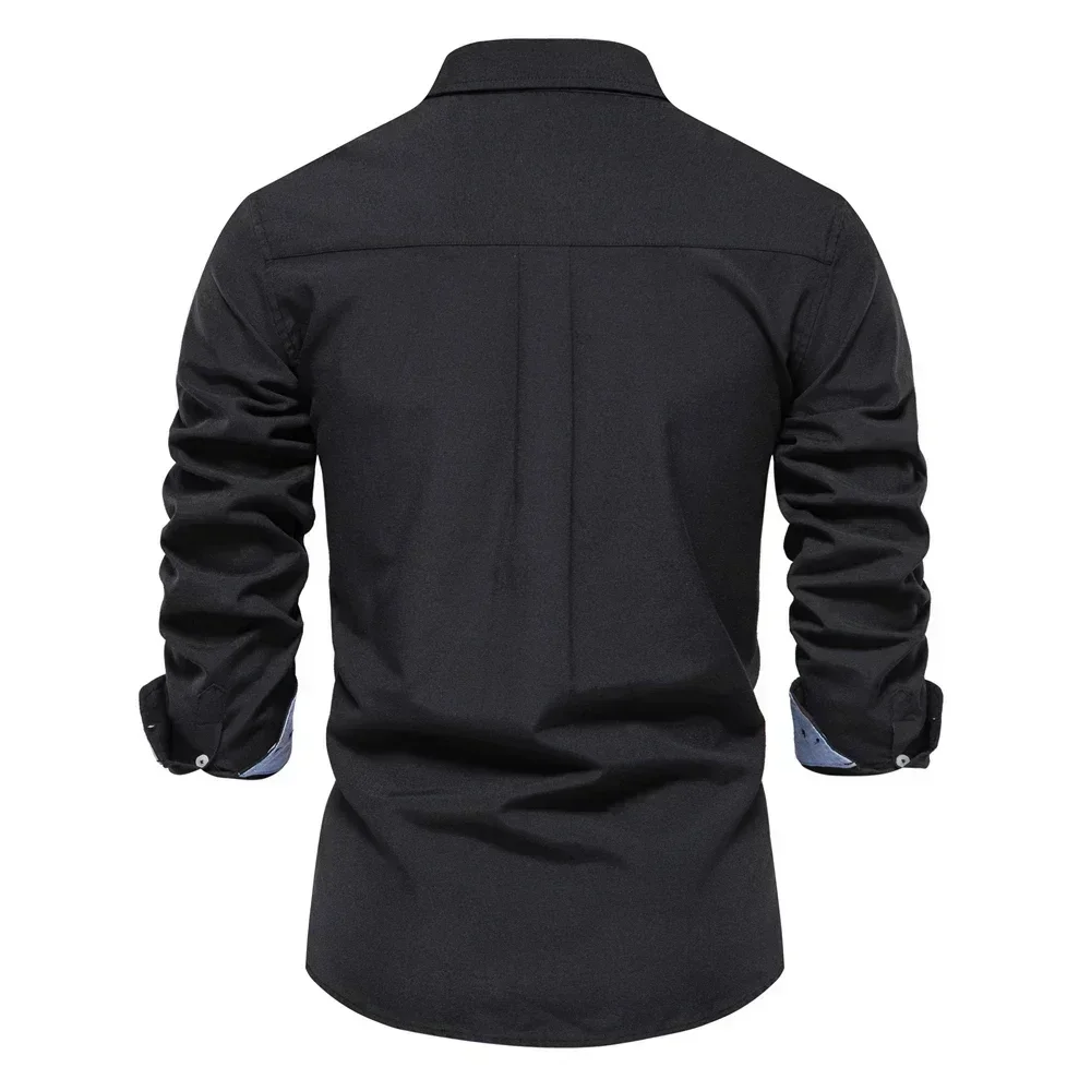 Spring Autumn Long Sleeve Oxford Men's Shirts 70% Cotton Solid Color Casual Shirts for Men Clothes Turn Down Collar Male Blouse