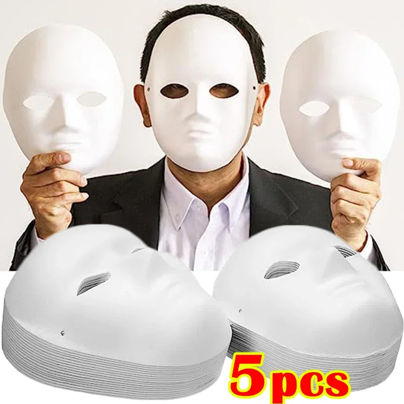 1/5pcs Blank PaperWhite Masks Halloween Costumes DIY  Full Face Painting Mask Dance Ghost Cosplay Masque Party Props Men Wmen