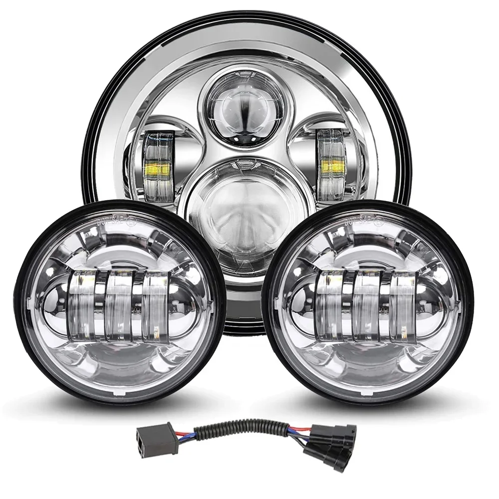 7 inch  Chrome LED Headlight +4.5 inch Fog Passing Lights DOT Ring Mounting Bracket Kit for Sportster Touring Road King