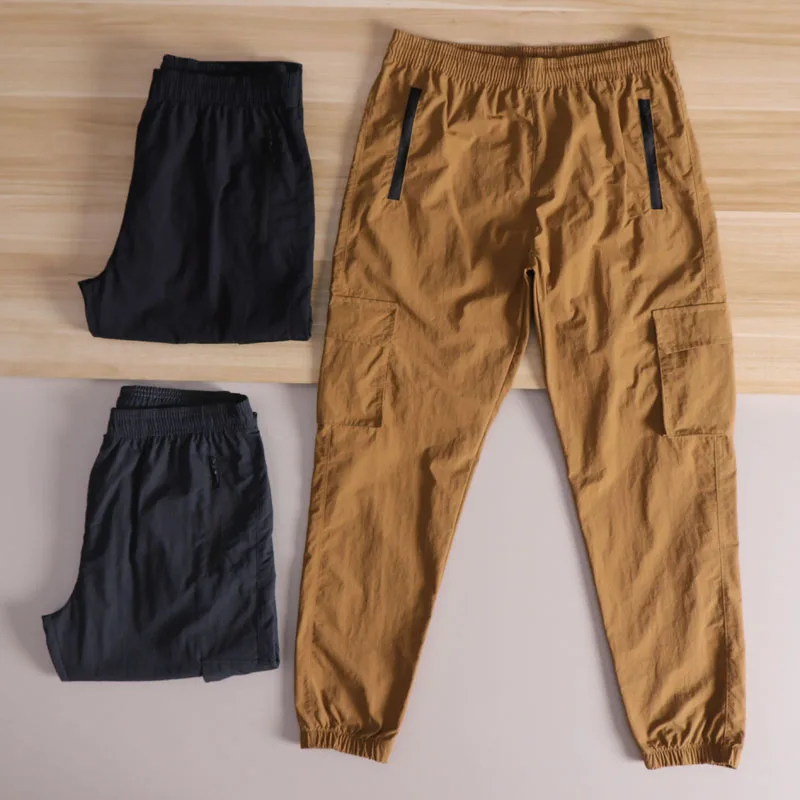 

Мужские весенне-летние спортивные походные брюки с эластичной резинкой на талии, тонкие дышащие повседневные брюки, свободный крой, прямые брюки