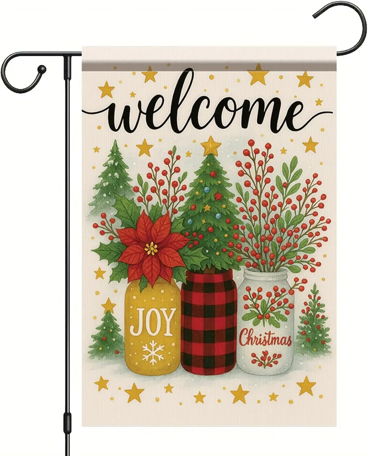 Christmas Garden Flag 12x18 Double Sided Welcome Holiday Joy Mason Jar Yard Banner for Outdoor Lawn Porch Winter Home Decora UUX
