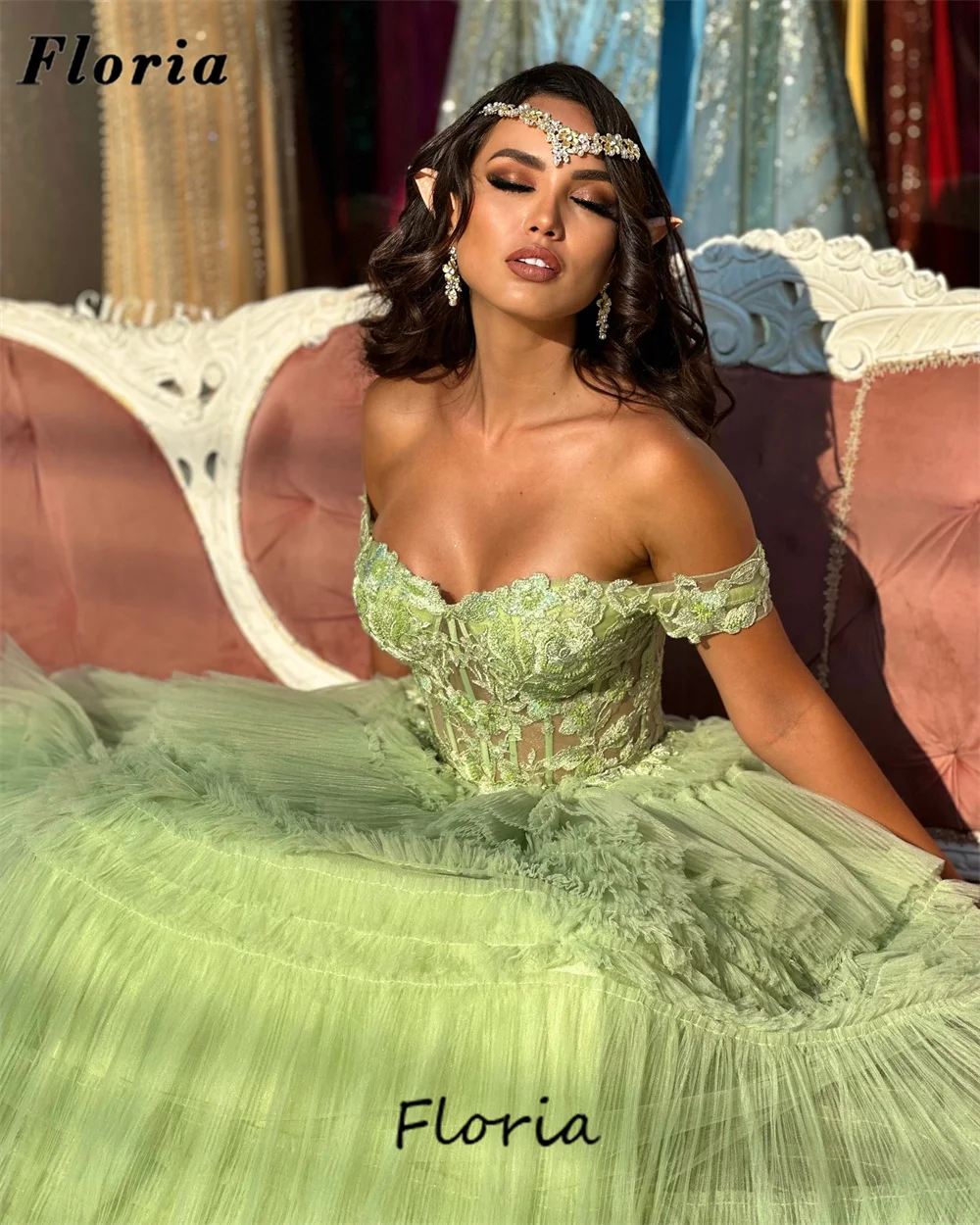 Abendkleider Mint Green Evening Dresses Aso Ebi Dubai Tiered Long Prom Dress Robes De Soiree Beading Cocktail Gowns Party Night