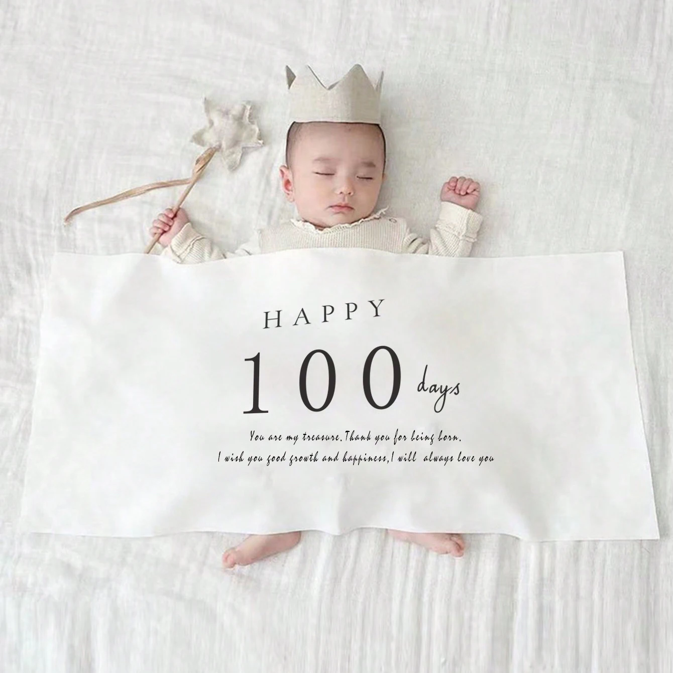 Fondo de fotografía de celebración de 100 días Banner minimalista blanco puro "Feliz 100 días" para bodas, cumpleaños, aniversarios