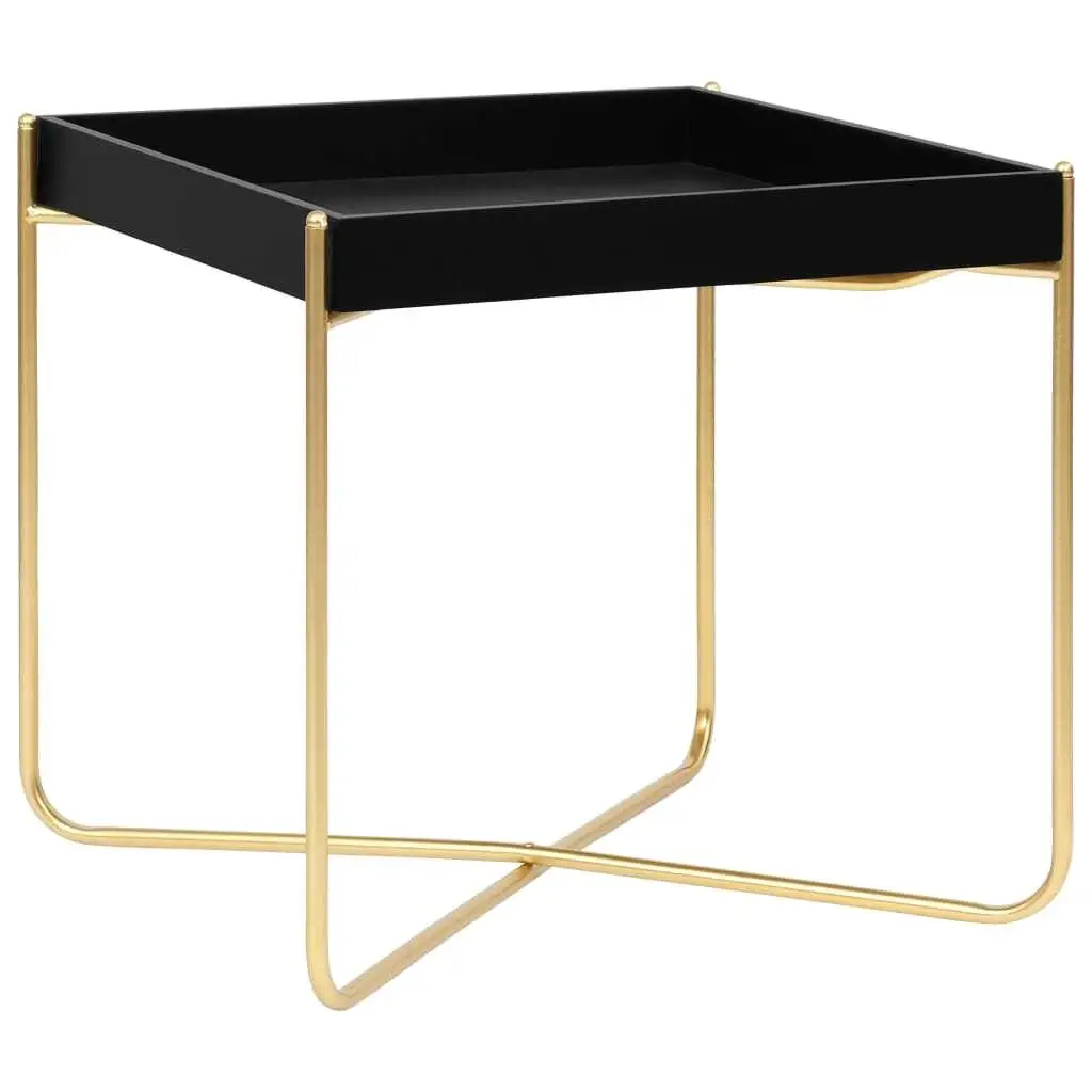 Modern Black & Gold Side Table 38x38x38.5 cm | Stylish MDF Accent Table for Living Room