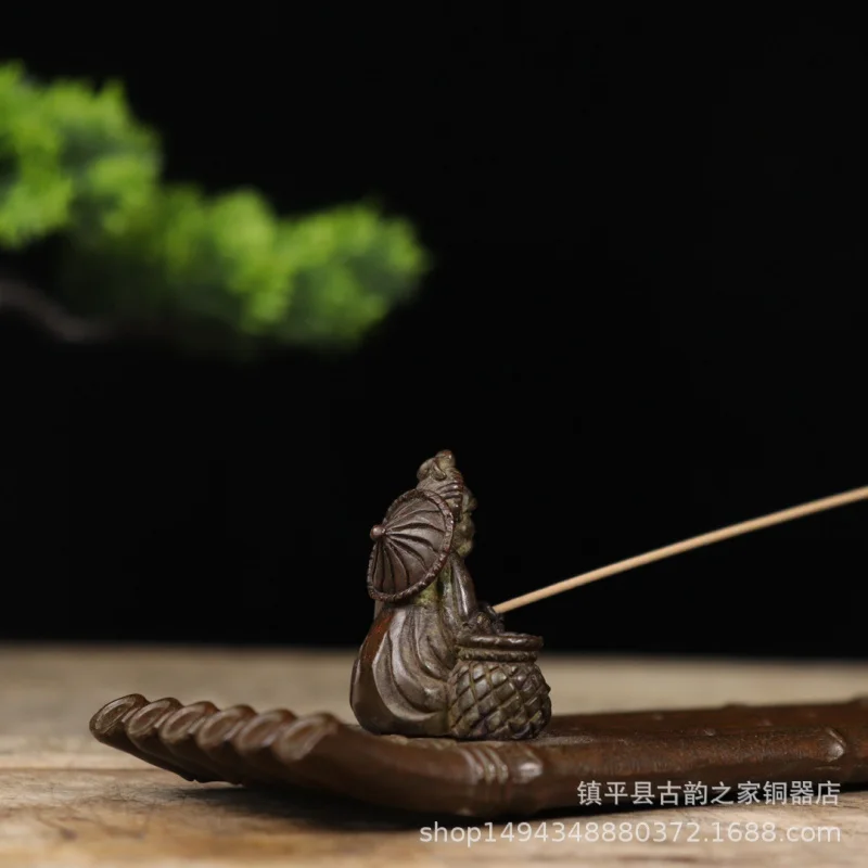 Hanjiang Lonely Shadow Fisherman Bamboo Line Stand Antique Style Incense Holder Brass Crea