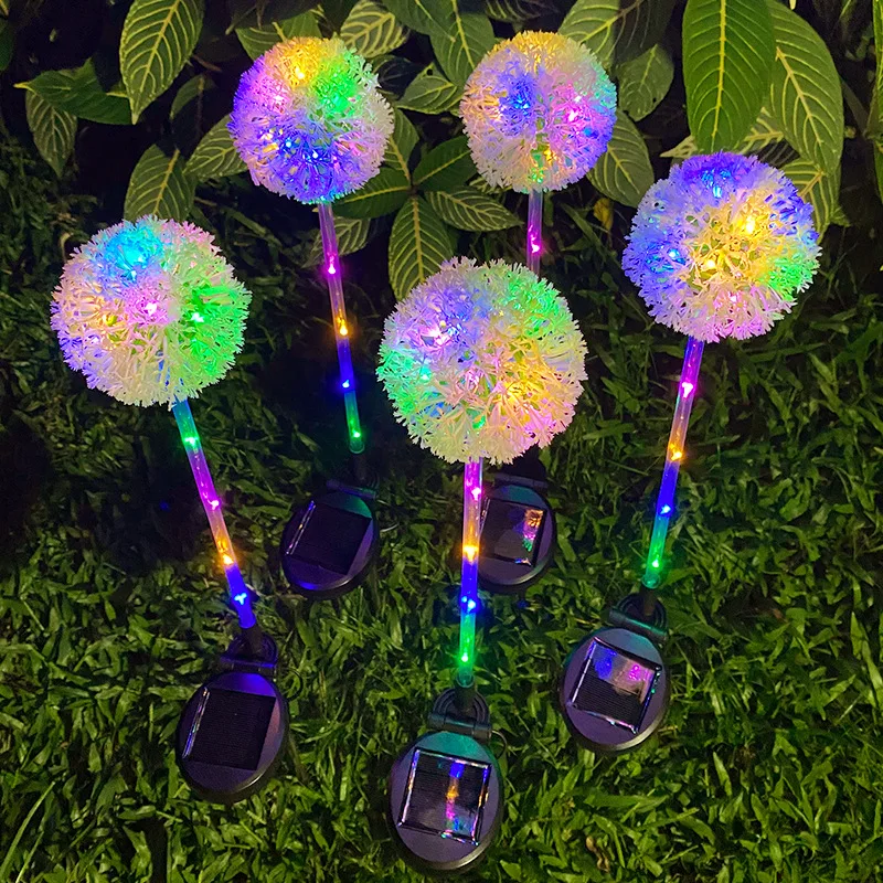 2pcs/Set Led solar dandelion light outdoor courtyard garden decorative light simulation green onion ball inserted ground light