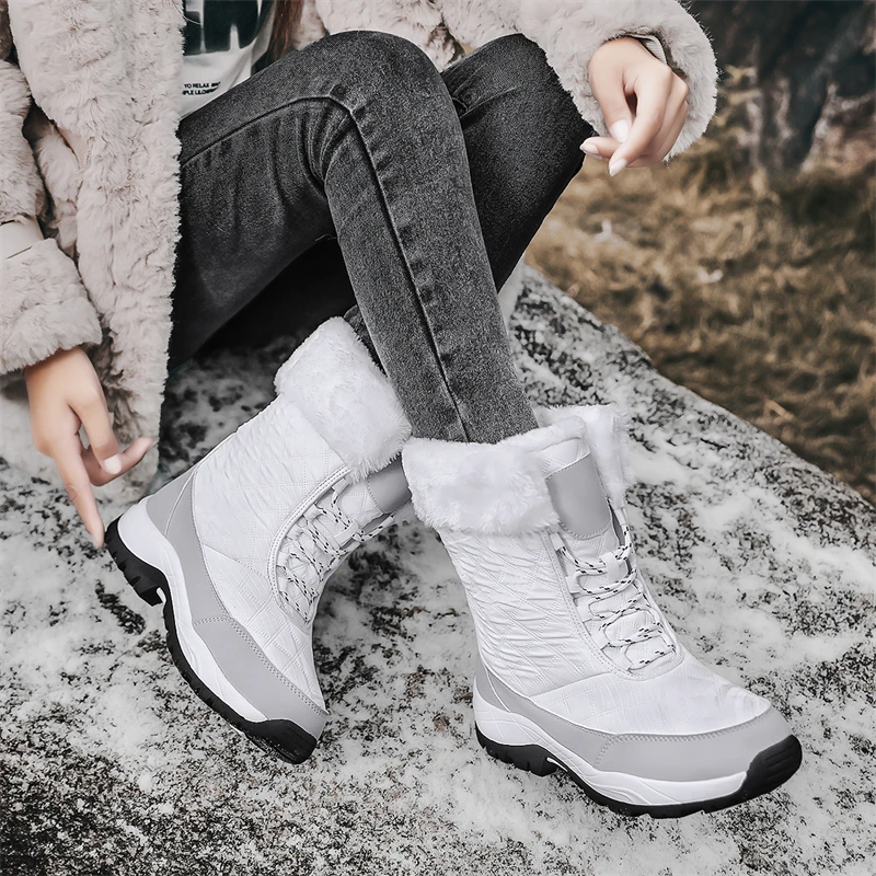 Women\'s Boots Snow Fashion New Cashmere Warm Women\'s Boots High Top Winterproof Outdoor Cotton Shoes Platform Boots Hiking Boots