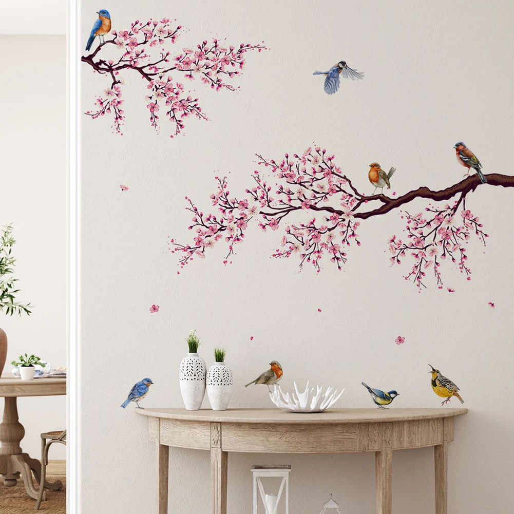 Removable For Cherry Blossom Tree Branch Wall Decals for Use on Smooth Interior Surfaces Including Walls Doors and Mirrors