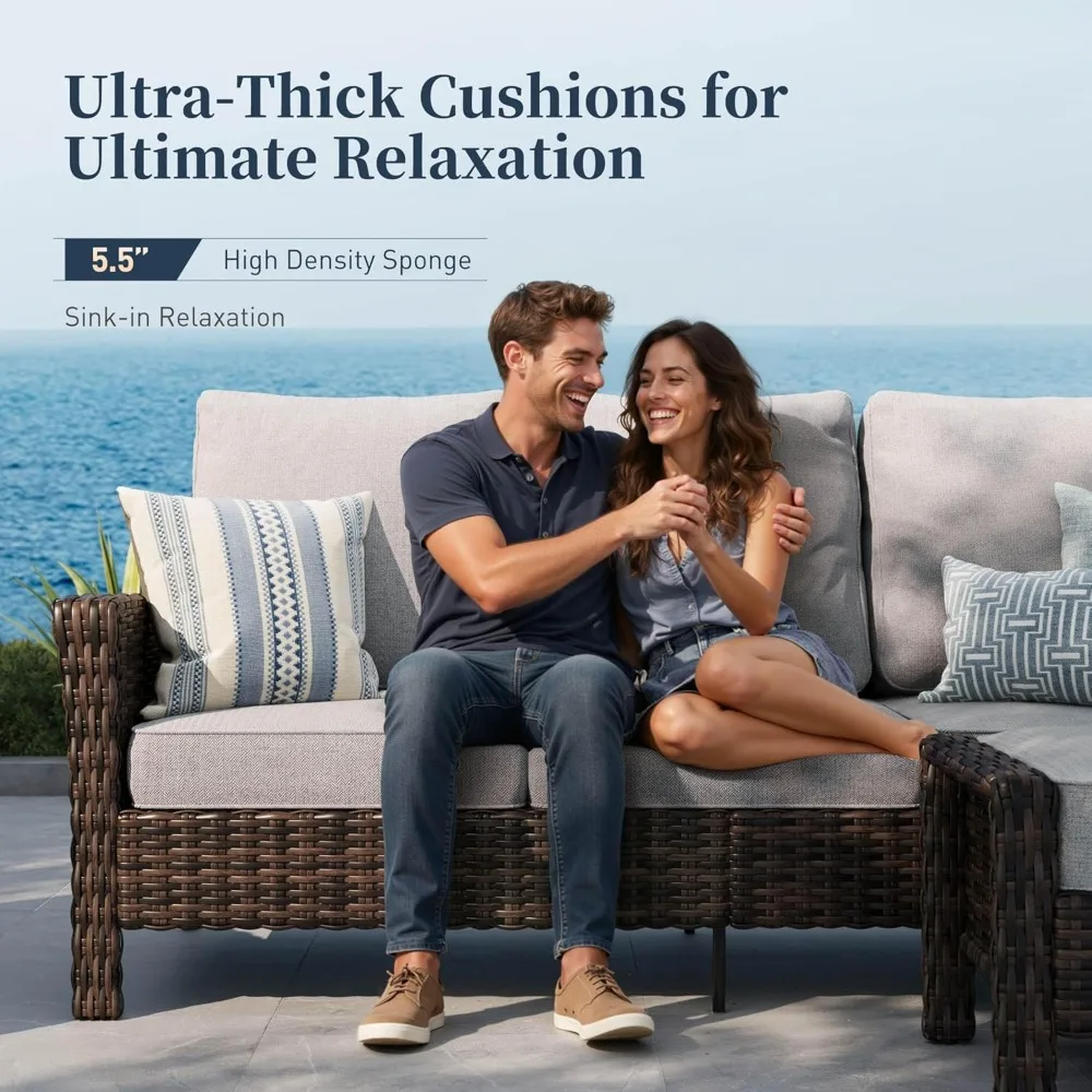 

Patio Furniture Set with Swivel Chairs, High Back Wicker Rattan Furniture with 5.5" Thick Cushions and Coffee, Customized
