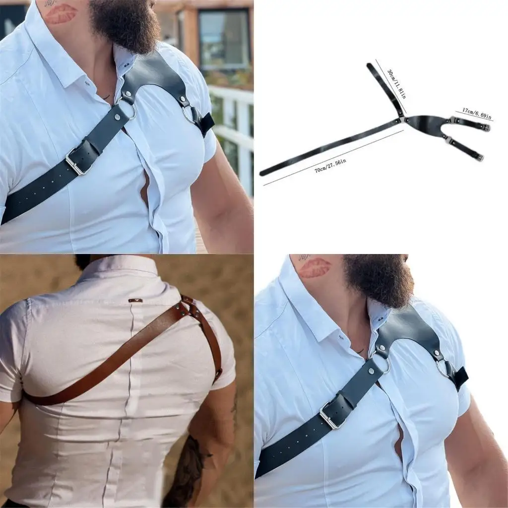

652F Mens Body Chest Harness Belt Fashion Punk Gothic PU Leather Shoulder Cage Belt Strap Party Cosplay Clubwear Costume