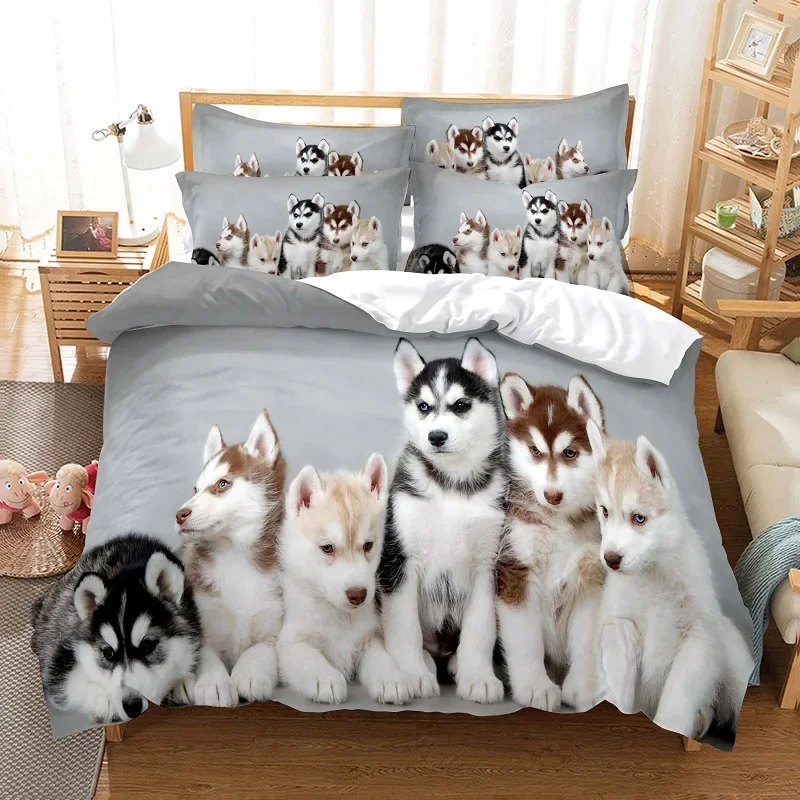 

Husky Puppy King Size Bedding Set Duvet Cover 220x240 Comforter Sets Duvets Covers Double Bed Set Couple Bed Quilt 150 Queen