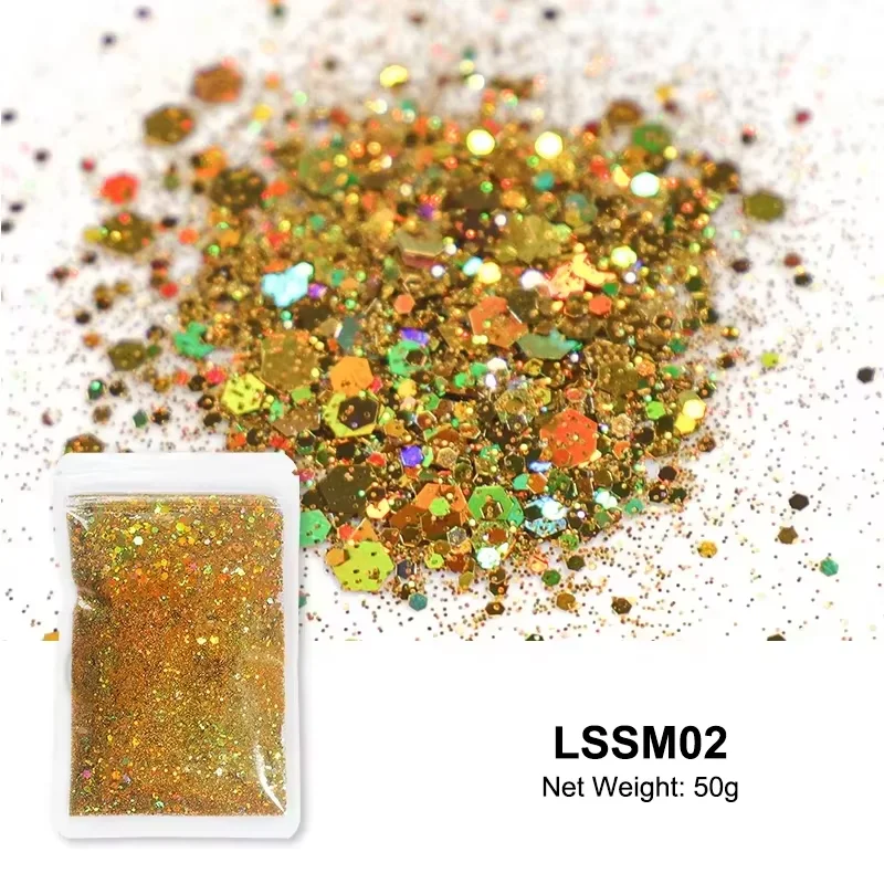 Ausverkauf! MagiBling 50 g holografischer grober Glitzer, gemischte Größen, Pailletten, Laserflocken, Staubpulver, Nagelkunst-Dekorationen, DIY-Kunsthandwerk – Detail 2