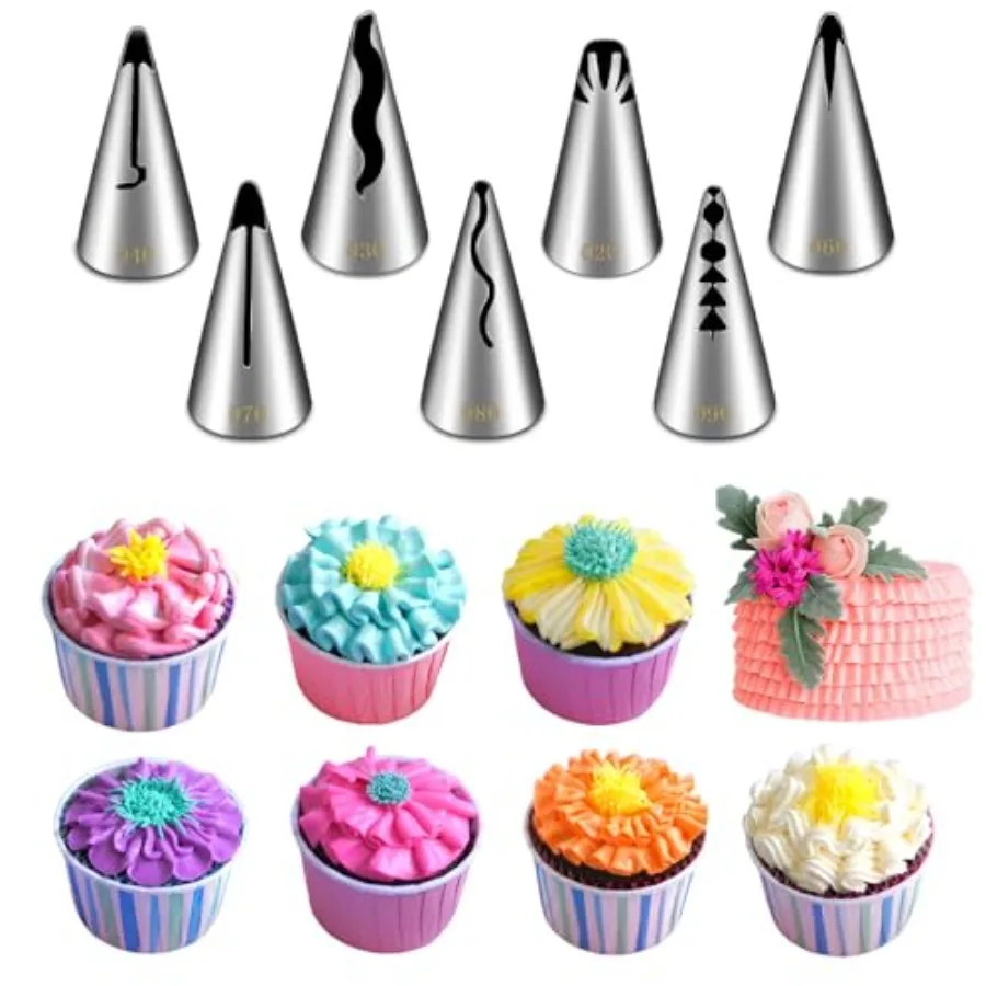 

7 Pieces Pleated St Piping Nozzles Set Stainless Steel Russian Nozzles Tips Piping Set For Pastry Fondant Cake Decorating Suppl