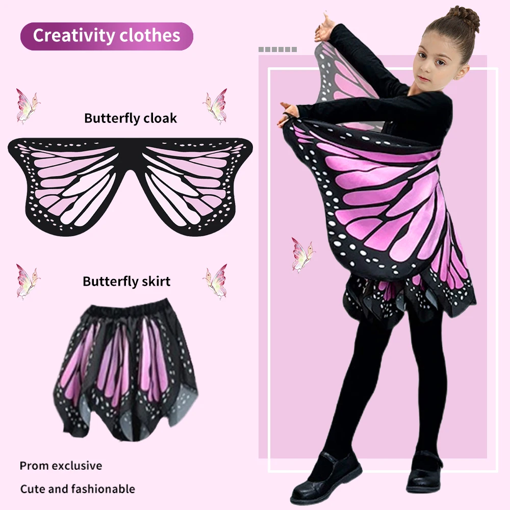 Kinder Vlindervleugels Kostuum Voor Meisjes Sprookjesachtige Mantel Vlinder Cape En Vlinderrok Speelgoed Feestjes Geschenken Kerst