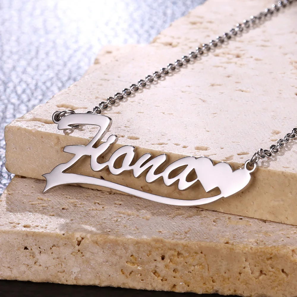 Custom Two Heart Name Necklace Women Girl Wedding Jewelry Stainless Steel Nameplate Pendant Necklace Friend Gifts