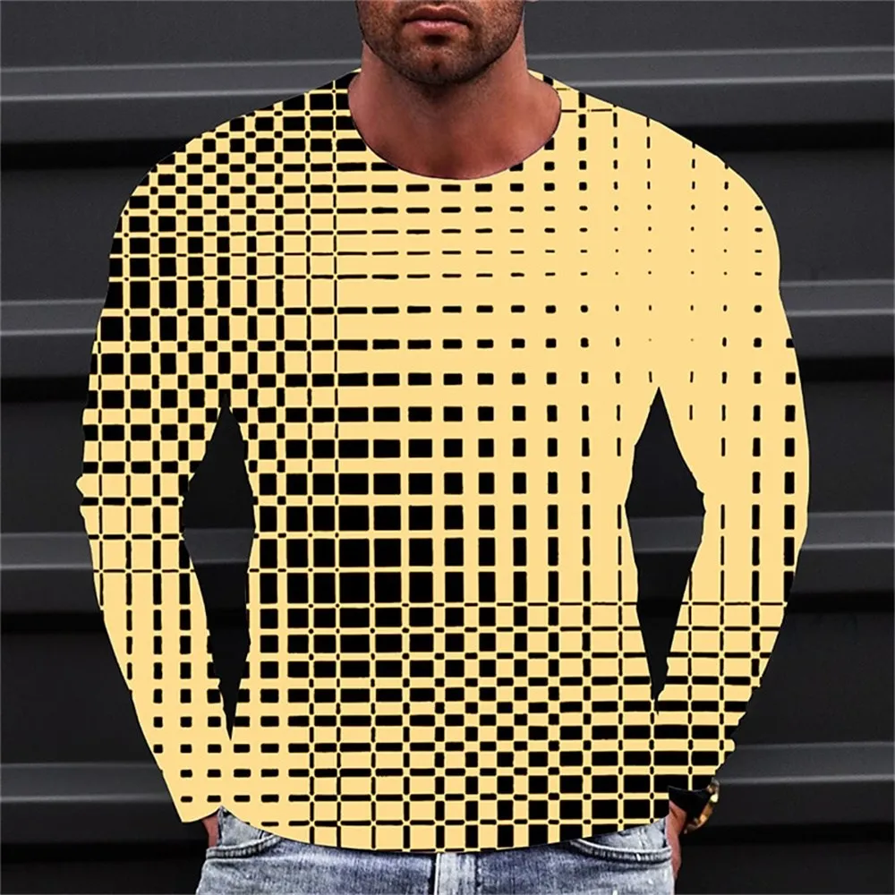 メンズ長袖ラウンドネックTシャツ,カジュアル,ルーズフィット,幾何学模様のグラフィック,ストライプ,デザイナーウェア,特大,新しい2023