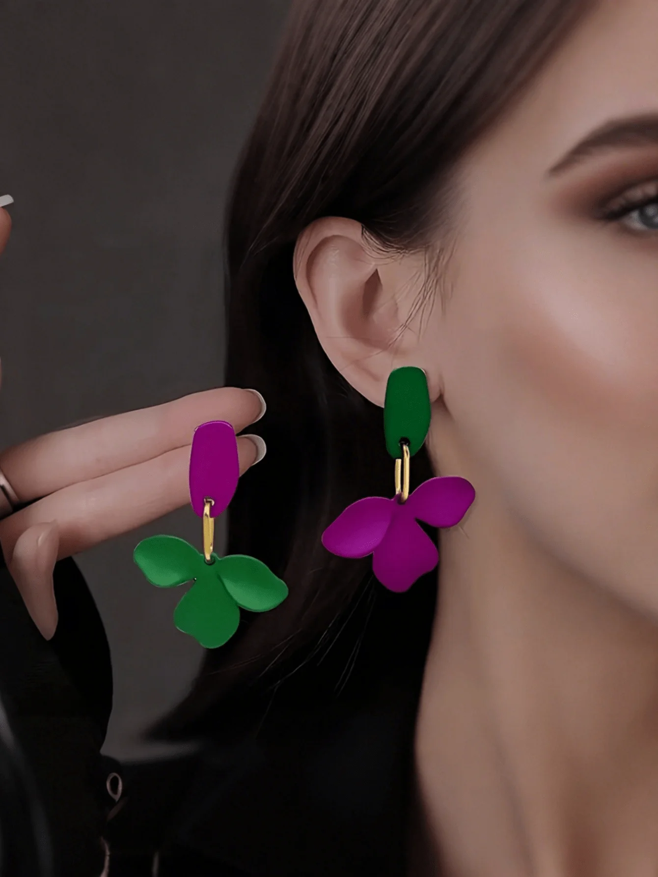 Fashionable Colorful Flower Petal Drop Earrings