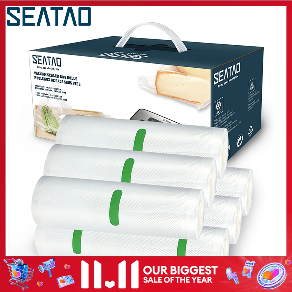 SEATAO High quality vacuum sealer bags for food 20+28cm*600cm rolls For Kitchen Vacuum Sealer to Long keep food fresh