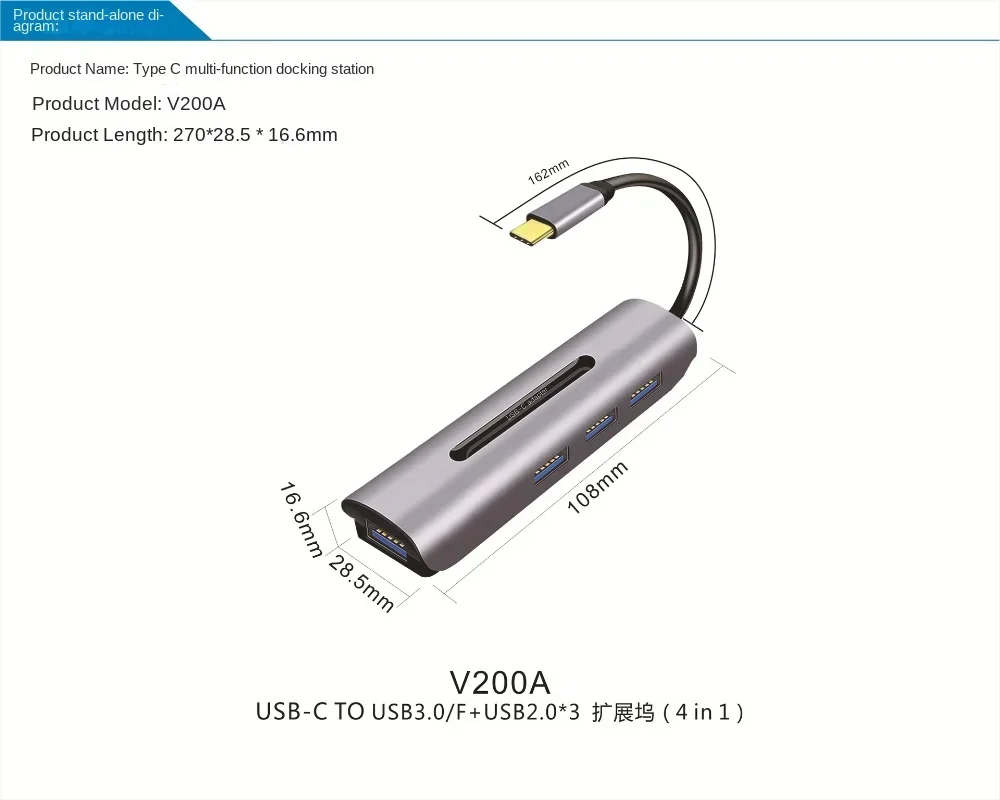 

USB-C To USB 3.0 4-in-1 Hub, Type-C 3.1 To USB-C Converter Cable with Aluminum Alloy