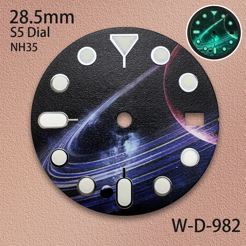 28.5mm S Logo Starlit Dial Fit NH35 Movement Green Luminous High-Quality Watch Modification Accessories