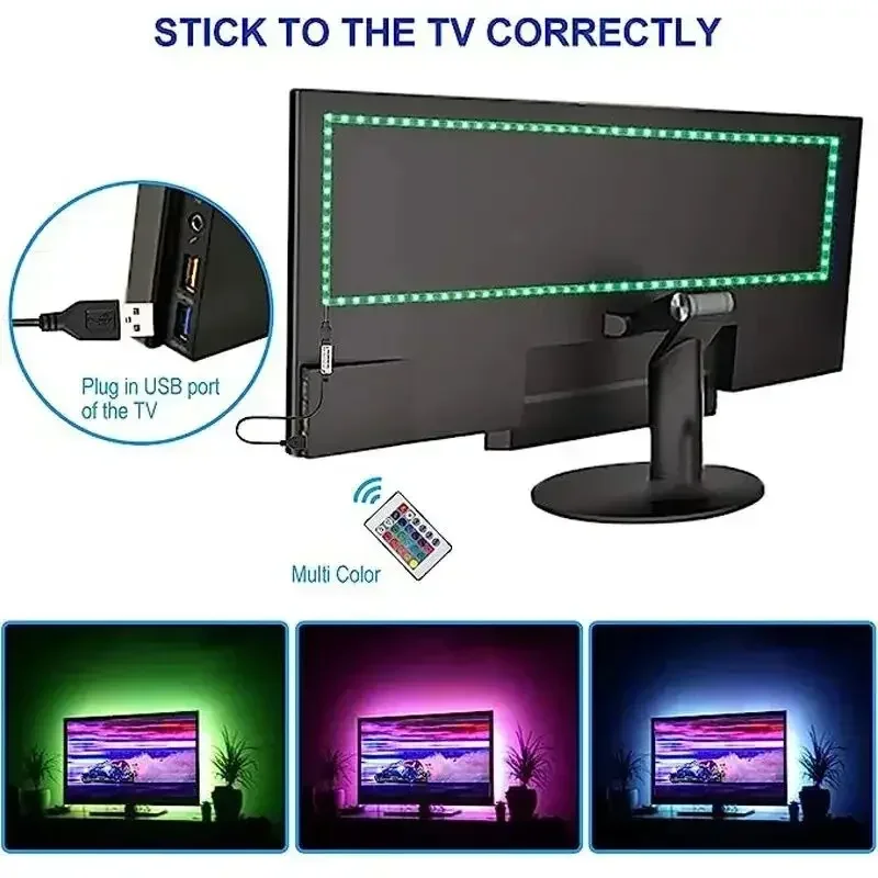 RGB 5050 LED Strip Lights USB 5V Remote Control  Flexible Ribbon Led Lamp Tape 30Leds/M Dimmable For Home Room Party decoration