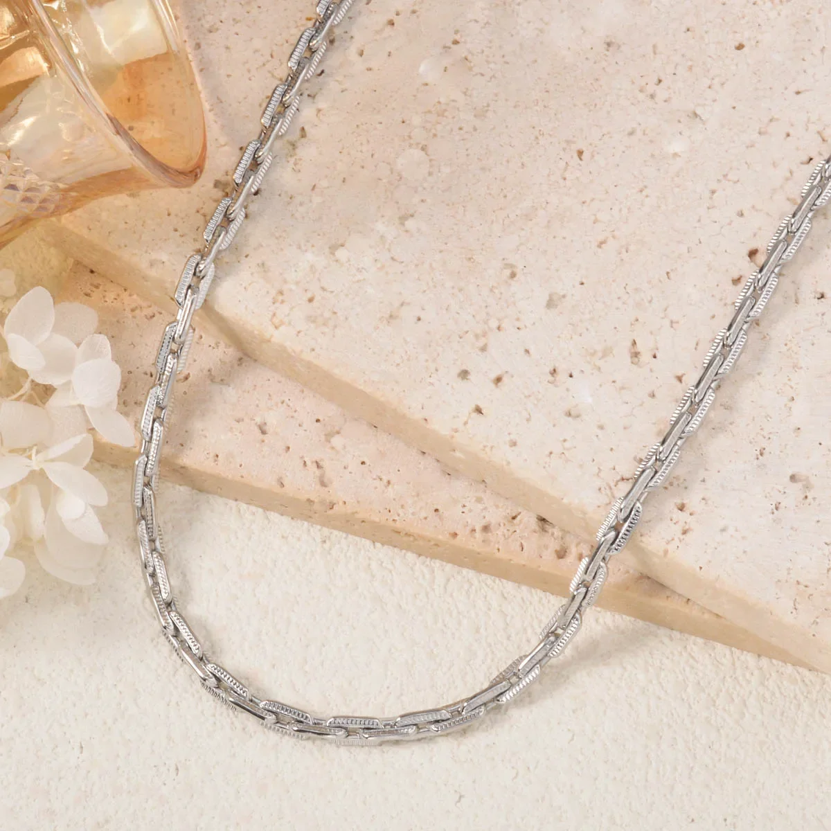 

Silver Plated Stainless Steel Chain Necklace for Layering Minimalist Jewelry Gift for Him Her Unisex Daily Office Party Wear