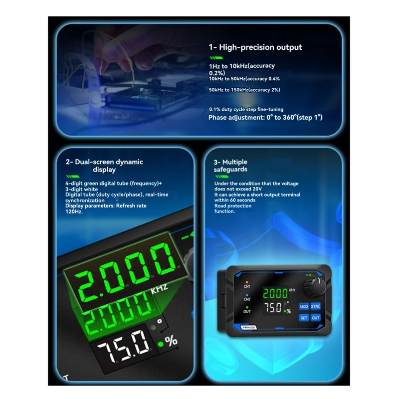 

Двухканальный генератор сигналов PWM150 для драйверов серводвигателей, измеритель частоты, регулируемая прямоугольная частота импульсов-A74P