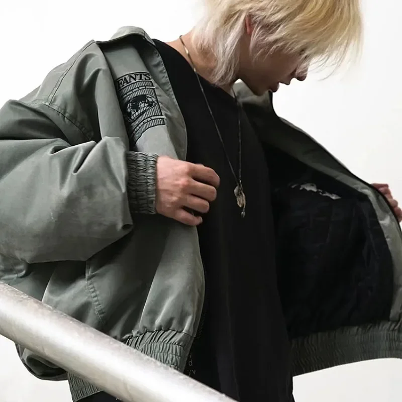 

NIGO ERD Embroidered Sleeve Aged Cotton Nylon Silhouette Jacket Bomber Coat Men's High Street Baseball Clothing #NGTOP11145