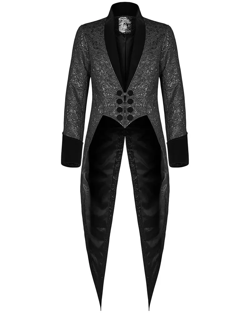 معطف قطني غامق للرجال ، جاكيت أسود مزركش ، ستيم بانك ، ريجنسي أرستقراطي