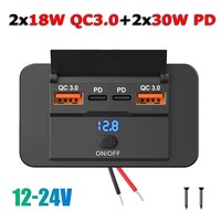 96W Dual PD Dual QC3.0 Type C USB Quick Charger 3.0 with Switch Fast Charging 4 Port Power Panel For Bus 12-24V Car Truck Marine