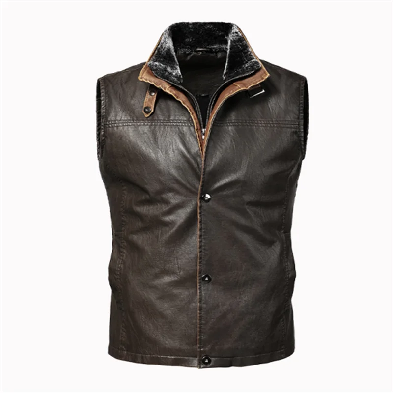 High quality men's leather jacket, early autumn PU vest, large size casual retro men's jacket, trendy brand workwear vest