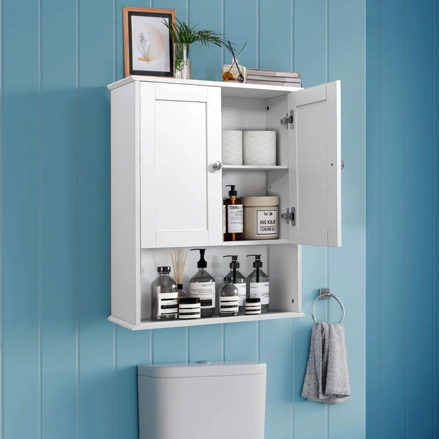 Bathroom Cabinet Wall Mounted Over Toilet Storage Cabinet, 24X30 Inch Wooden White Bathroom Wall Cabinet Above Toilet Storage