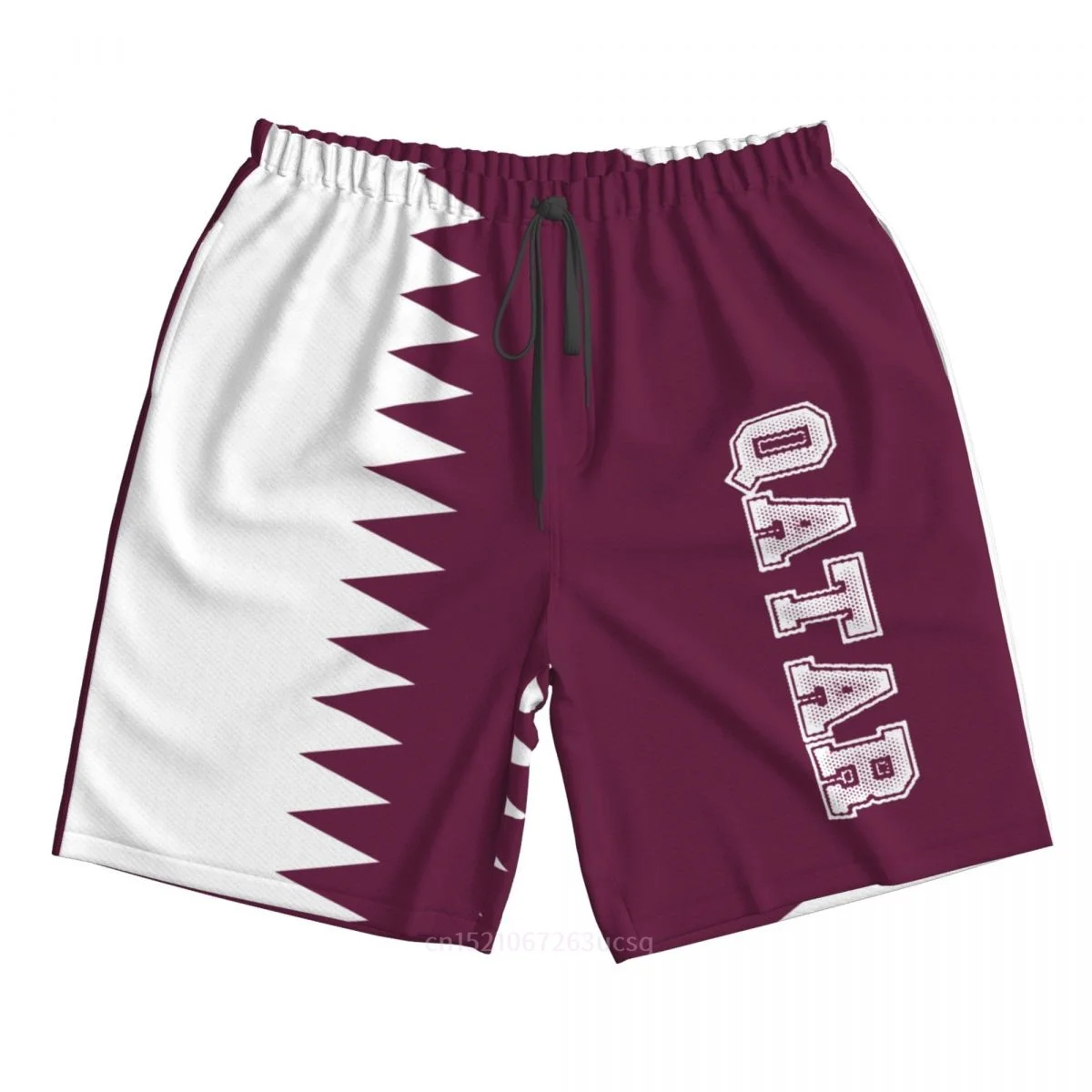 Pantaloncini da surf da uomo stampati in 3D con bandiera del paese del Qatar in poliestere estivo 2025 Pantaloni estivi da corsa con tasca da spiaggia