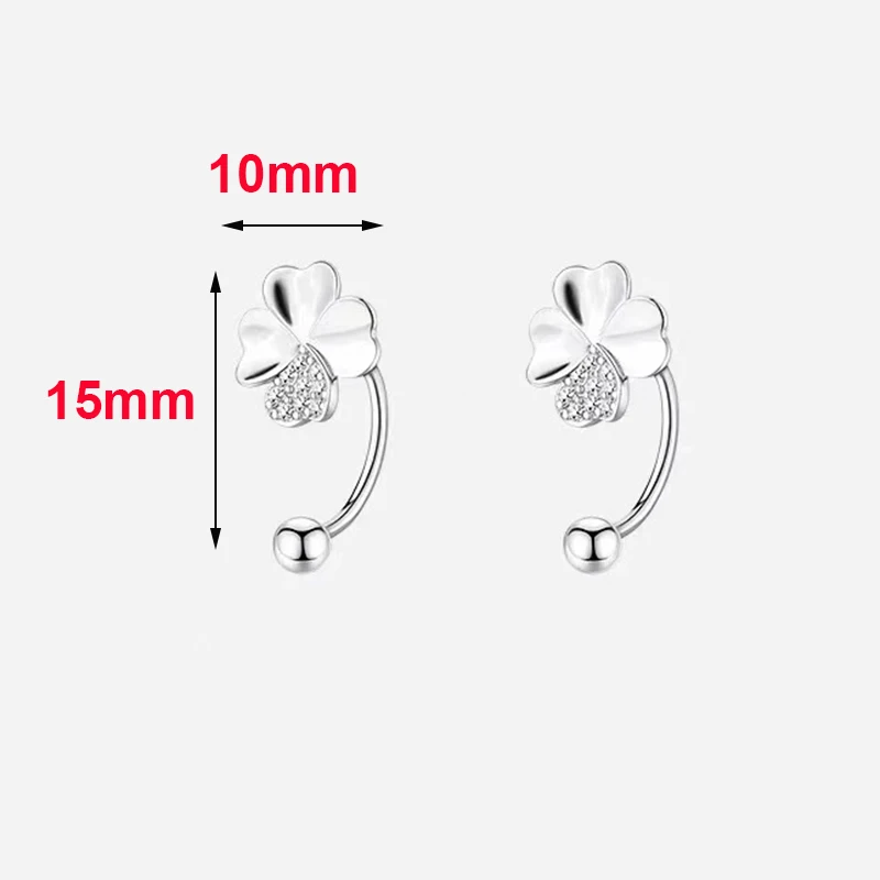 Real 925 Sterling Silver Zircon Clover Bead Screw Plant Stud Earrings For Women Classic Fine Jewelry Light Luxury Accessories