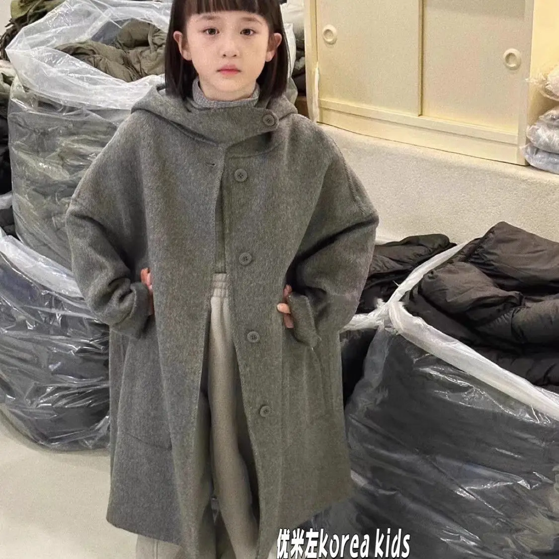 Girl Coat South Korean Children Woolen Coat Boys and Girls Foreign Children Autumn and Winter 2023 New Woolen Coat