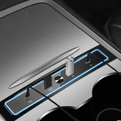 4 In 1 USB LED Hub Center Console Adapter USB Hub Docking Station Cable Charger Powered Splitter For Tesla Model 3/Y 2021-2022