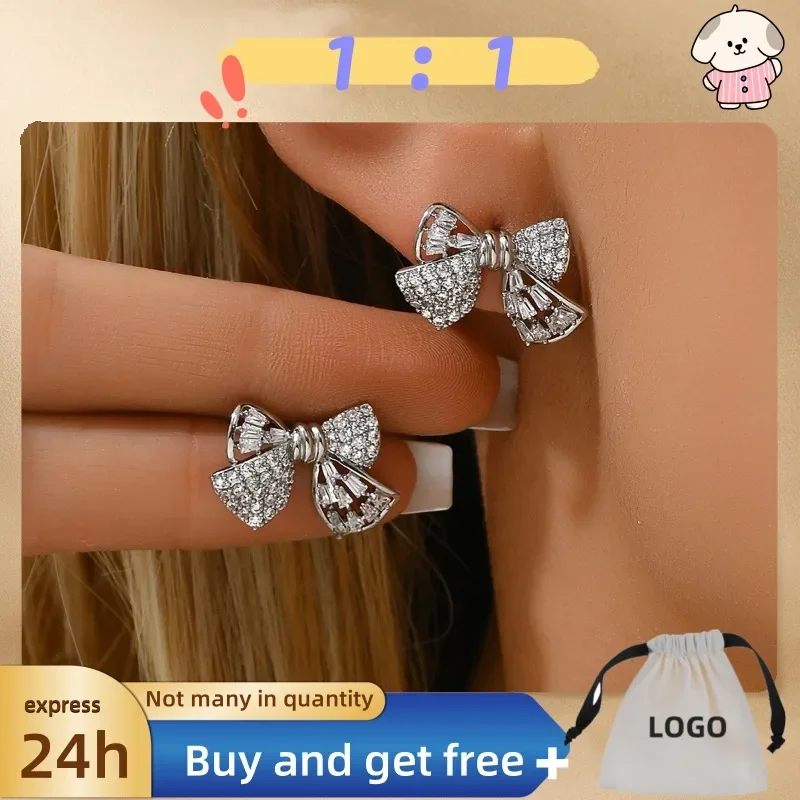 

Высококачественные женские серьги меньшинства в японском и корейском стиле с персонализированным дизайном банта в стиле барокко и инкрустацией цирконом